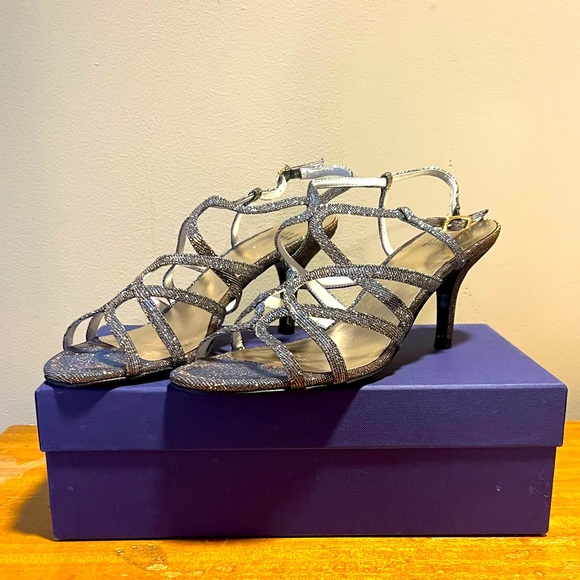 Stuart Weitzman Turningup Strappy Glitter Sandals - Picture 1 of 10